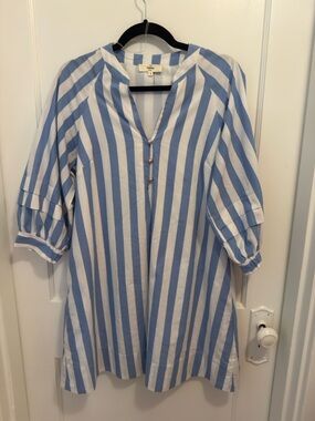 entro Light Blue and White Striped Blouse